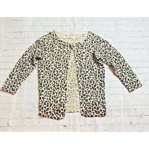 JW Women's Lambswool Angora Knit Cardigan Sweater Leopard Print Size Small